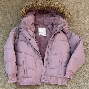 Abercrombie & Fitch Lavender Puffer Jacket with Faux Fur Hood
